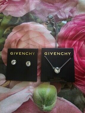 Givenchy Silver-Tone Clear Swaroski Crystal Pendant Necklace & Earrings